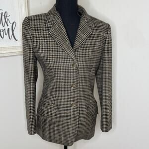 Linda Allard Ellen Tracy Houndstooth Blazer Brown Black Size 2 Petite